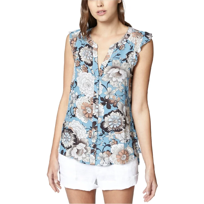 Sanctuary Clothing Womens Floral Button Down Blouse, Blue, MediumFringed Shirts