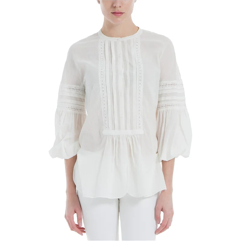 Max Studio London Womens Lace Trim Button Down Blouse, White, SmallStatement Shirts