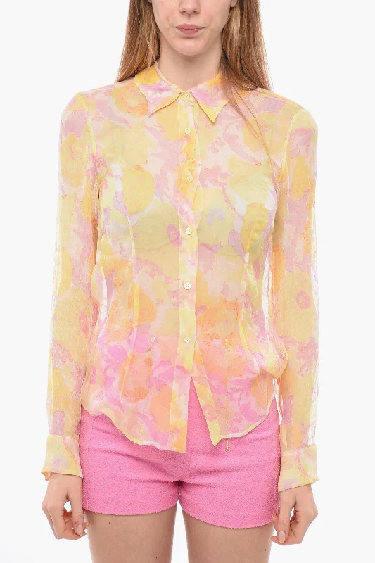 Dries Van Noten Silk Chiffon Dessin BlouseLace-Up Shirts