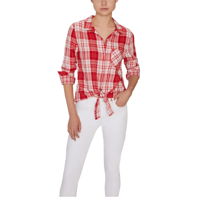 Sanctuary Clothing Womens Hayley Tie Front Button Down Blouse, Red, X-LargeTasseled Shirts