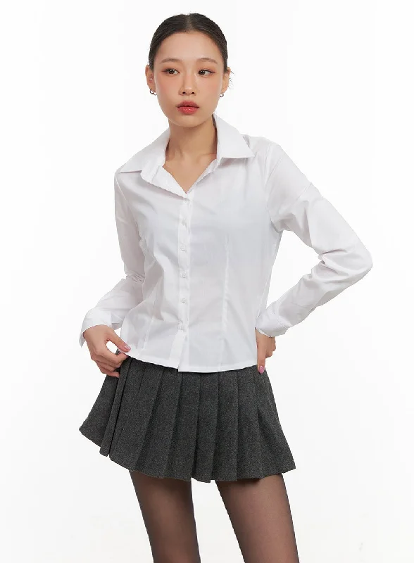 Buttoned Collar Cotton Blouse CD409Graphic Shirts