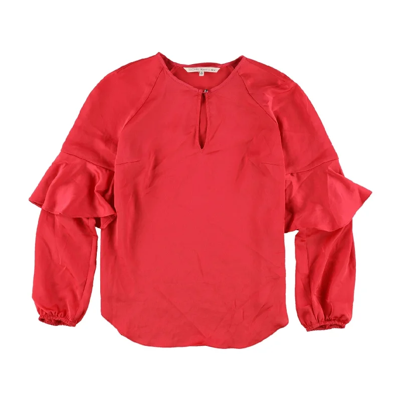 Rachel Roy Womens Solid Ruffled Blouse, Red, SmallSheer Shirts