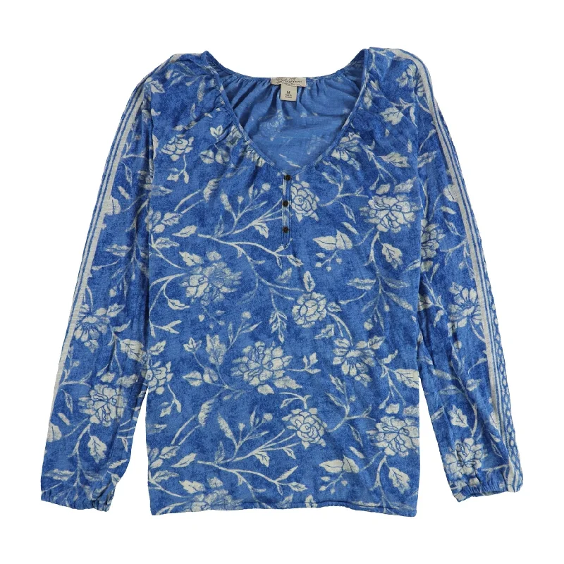 Lucky Brand Womens Faded Floral Print Henley Shirt, Blue, MediumStreetwear Shirts