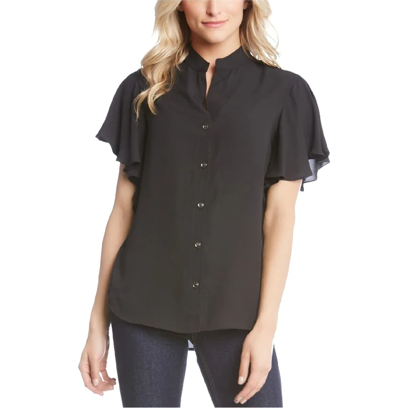 Karen Kane Womens Ruffle Sleeve Button Down Blouse, Black, X-SmallSleep Shirts