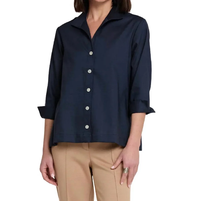 Lara Button Down Shirt Top In NavyBamboo Shirts