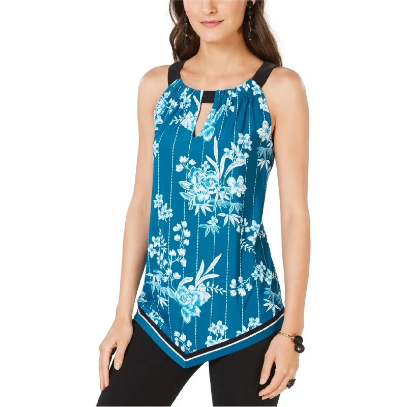 I-N-C Womens Floral Halter Blouse Top, Green, X-SmallLayered Shirts