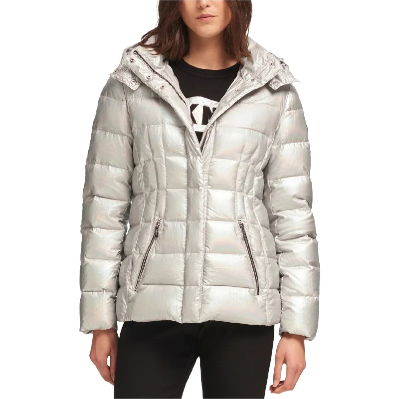 Sheer JacketsDKNY Womens Metallic Puffer Jacket, Metallic, Small