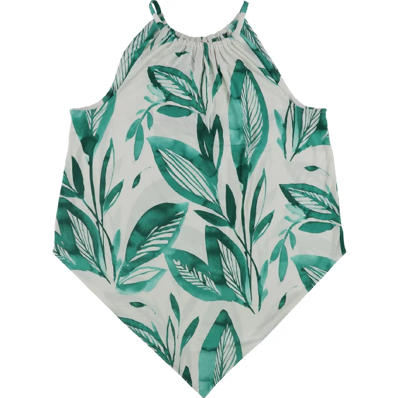 Alfani Womens Printed Pointed-Hem Halter Top Shirt, Green, X-SmallTunic Shirts