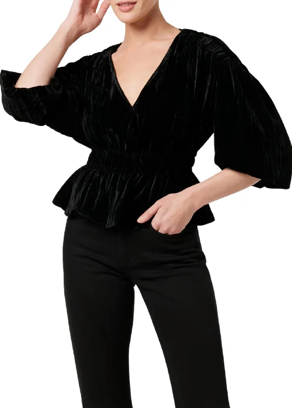 Mona Velvet Blouse In BlackZippered Shirts