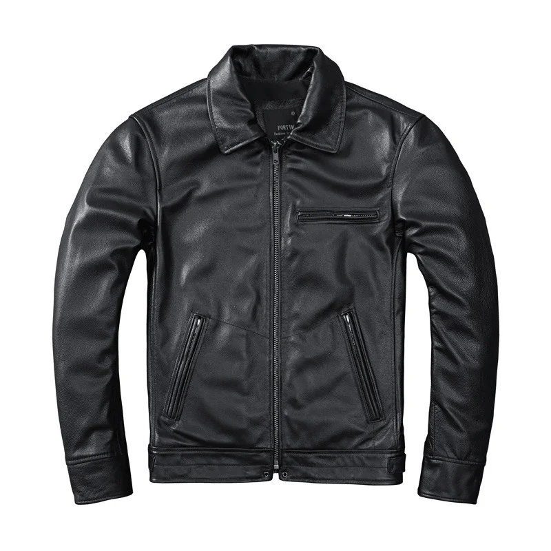 Studded JacketsTop Layer Soft Calfskin Men'S Slim Leather Jacket