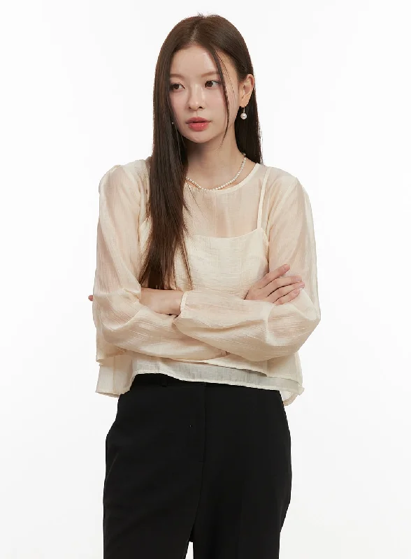 Round Neck Layered Blouse OD417Cropped Shirts