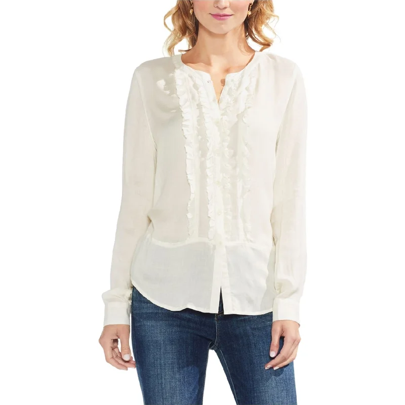 Vince Camuto Womens Ruffle Front Button Down Blouse, Off-White, X-LargeHooded Shirts