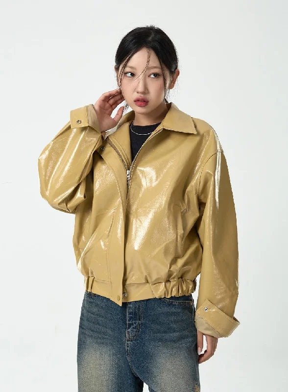 Fishing JacketsLoose Fit Glossy Bomber Jacket CG10