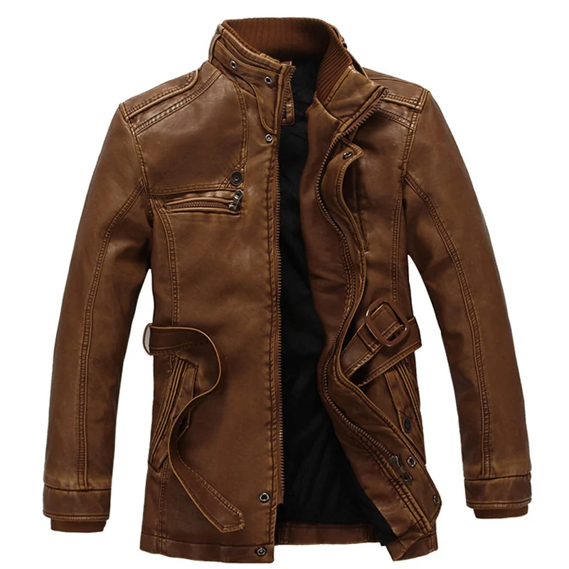 Hemp JacketsNew Men'S Leather Jacket Thickened and Velvet Autumn and Winter Models