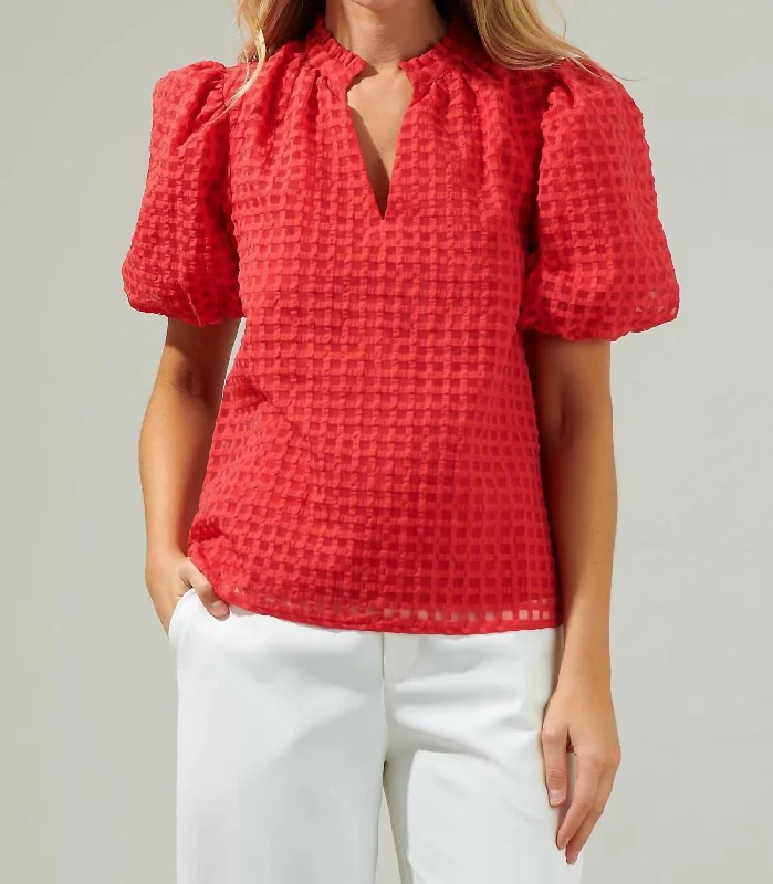 Organza Check Ruffle Blouse In RedSilk Shirts