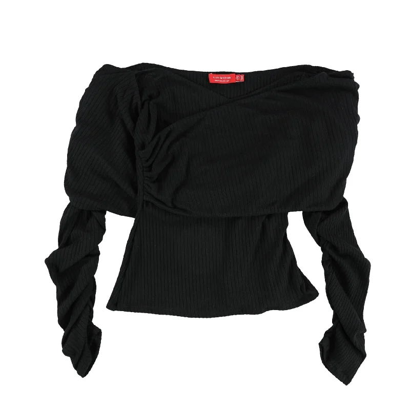 n:philanthropy Womens Faux Wrap Off the Shoulder Blouse, Black, SmallPunk Shirts