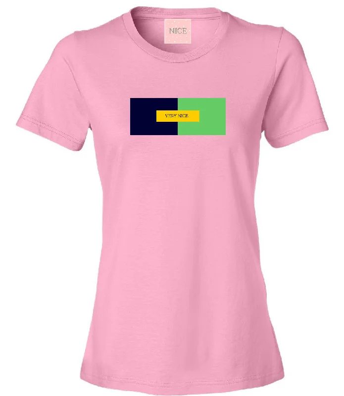 Performance T-ShirtsVery Nice Color Block Logo Boyfriend Womens T-Shirt Tee Pink