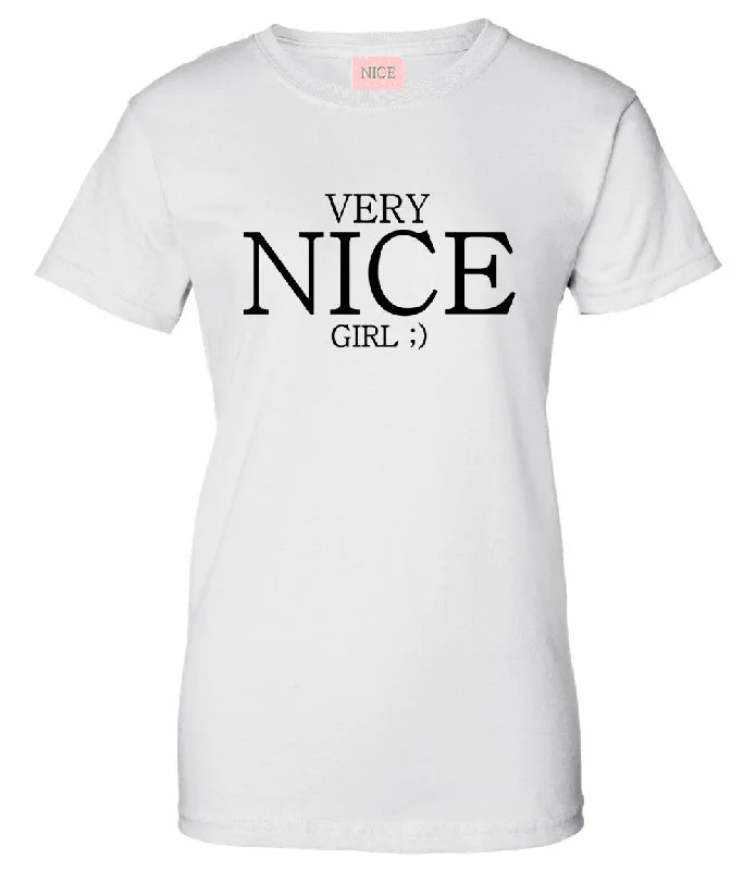 V-Neck T-ShirtsVery Nice Girl Emoji Style Boyfriend Womens T-Shirt Tee White