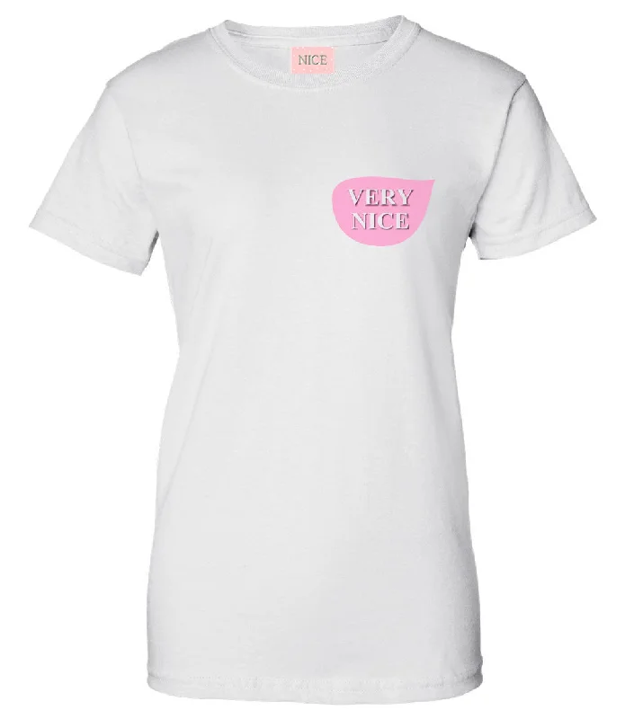 Lace-Up T-ShirtsVery Nice Pink Chest Logo Womens T-Shirt Tee White