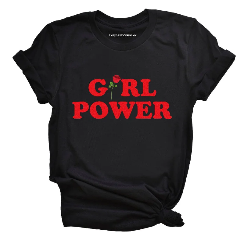 Ribbed Cuff T-ShirtsGirl Power Rose Feminist T-Shirt