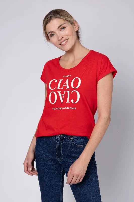 Colorblock T-ShirtsCiao Ciao Perfect Roll Sleeve T-Shirt (Red)