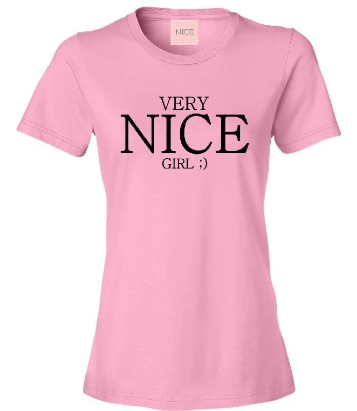 Punk T-ShirtsVery Nice Girl Emoji Style Boyfriend Womens T-Shirt Tee Pink