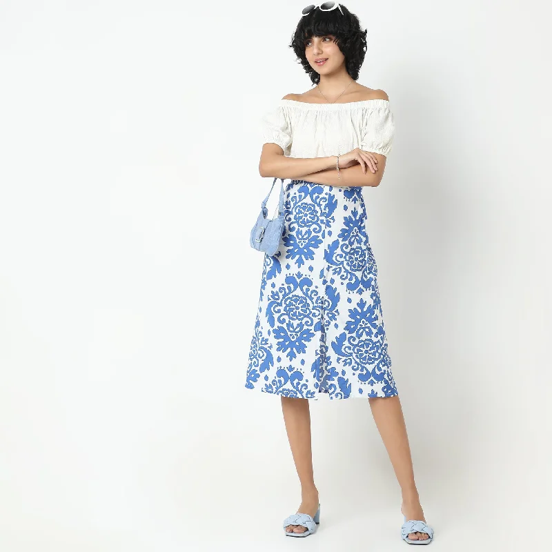 Straight Fit Printed Mid Rise SkirtRuffled Skirt