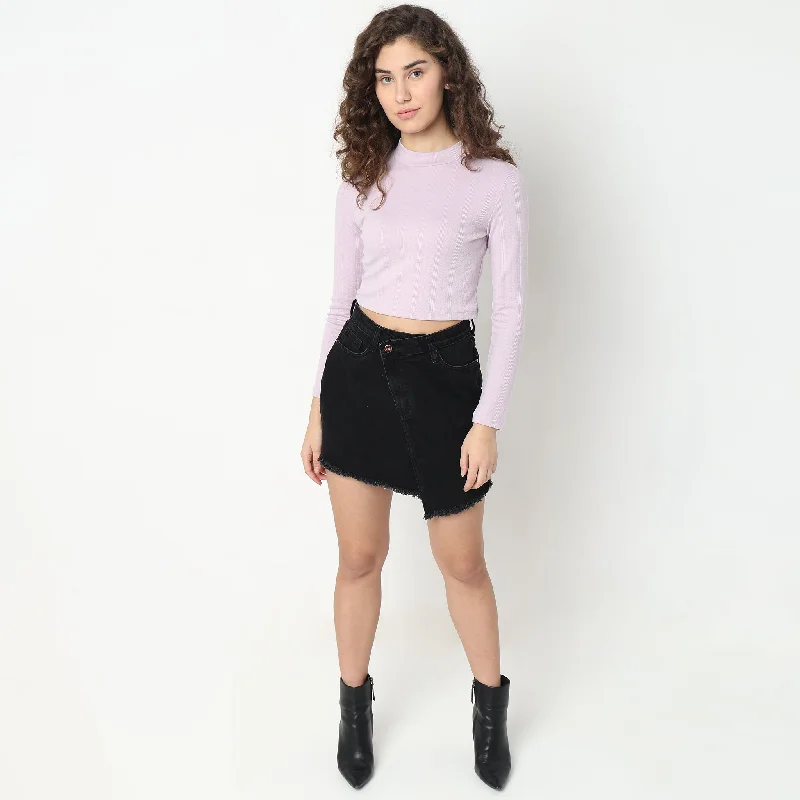 Regular Fit Solid Mid Rise SkirtBubble Skirt