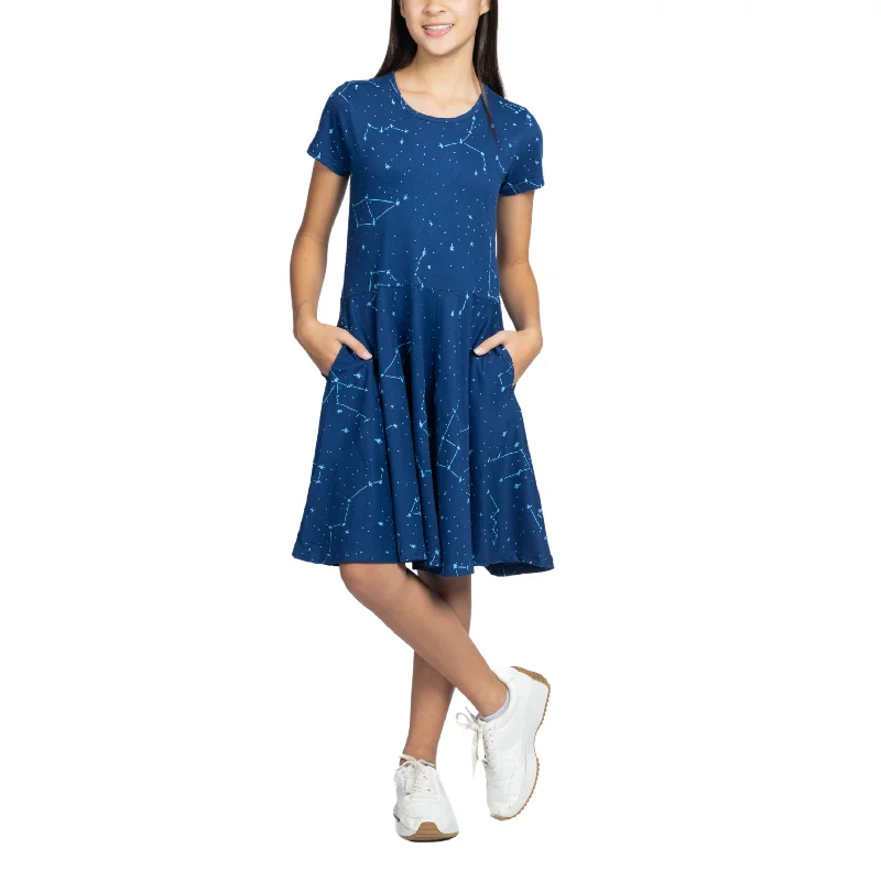 Constellations Glow-in-the-dark Navy Kids DressSilk Dress