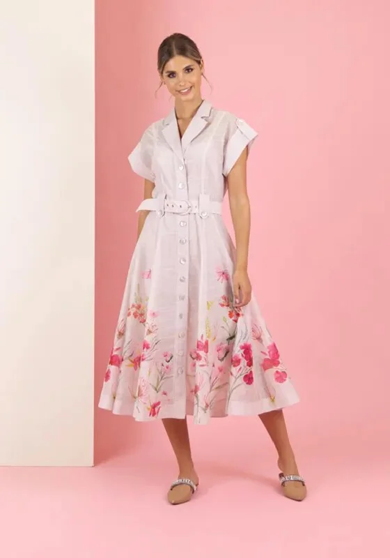 Fee G Amber Floral Print Midi Shirt Dress, Pale PinkDirndl Dress