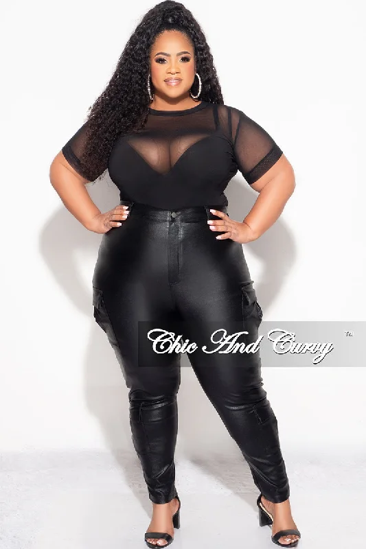 Large women's loose topsFinal Sale Plus Size Slim Cargo Pants in Metallic Black