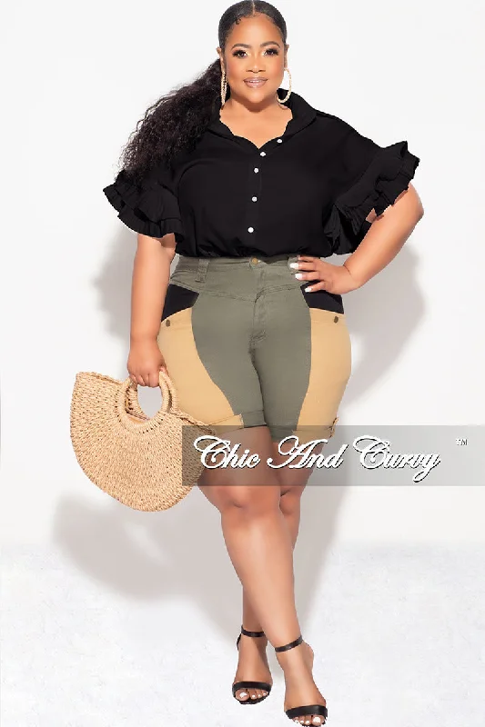 Knitted TopFinal Sale Plus Size Bermuda Shorts in Color Blocked Earth Tones