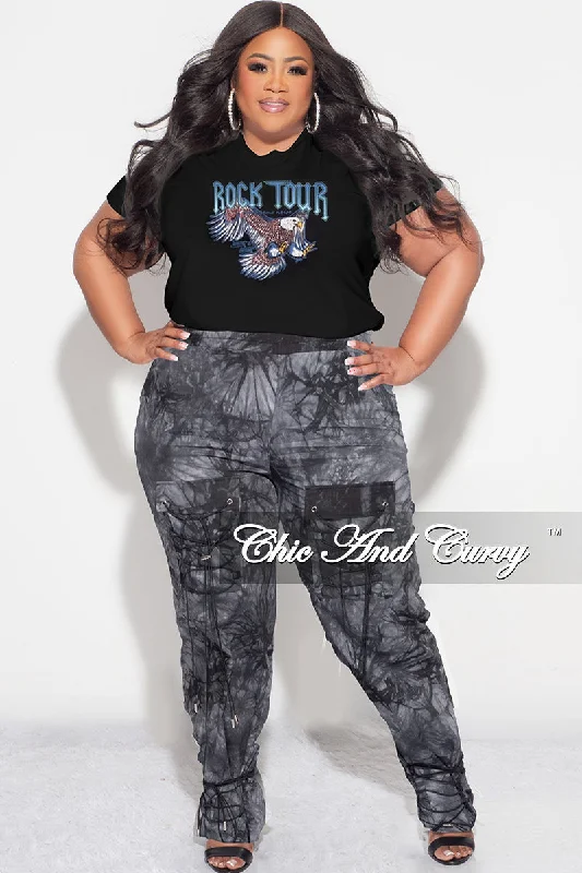 Women's thin topsFinal Sale Plus Size "Rock Tour'" Graphic Top in Black and Blue