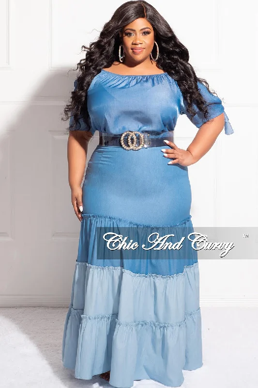 Women's summer topsFinal Sale Plus Size Two Toned Tiered Maxi Skirt in Denim Color (Skirt Only)