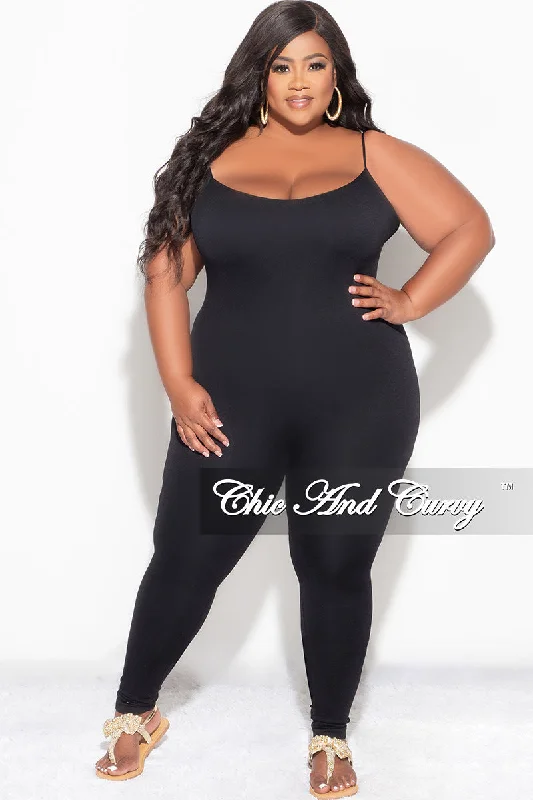 Women's outdoor topsFinal Sale Plus Size Spaghetti Strap Catsuit Unitard in Black