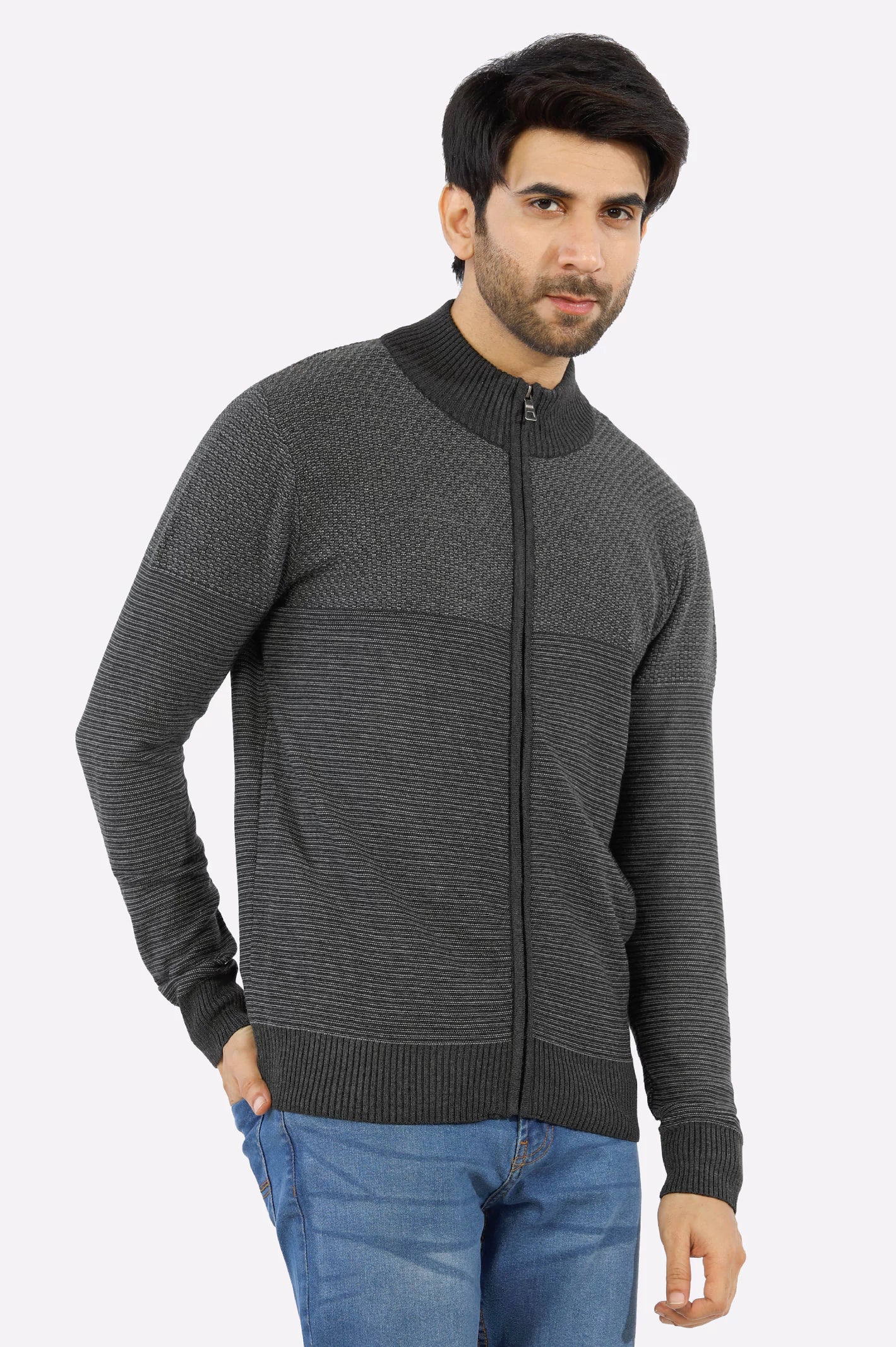 Grey Gents Zipper SweaterLace Knit Tops