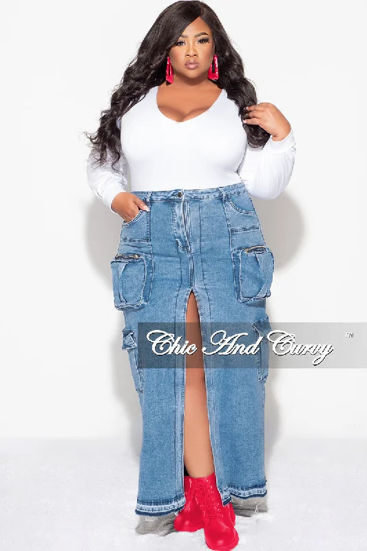 Plus size women's turtleneck topsFinal Sale Plus Size Cargo Skirt with Front Slit in Denim