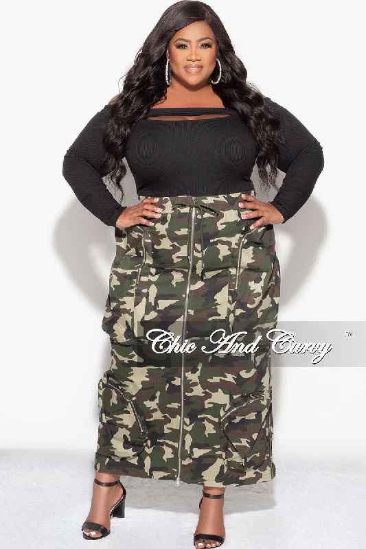 Plus size women's casual topsFinal Sale Plus Size Cargo Skirt in Camouflage Print