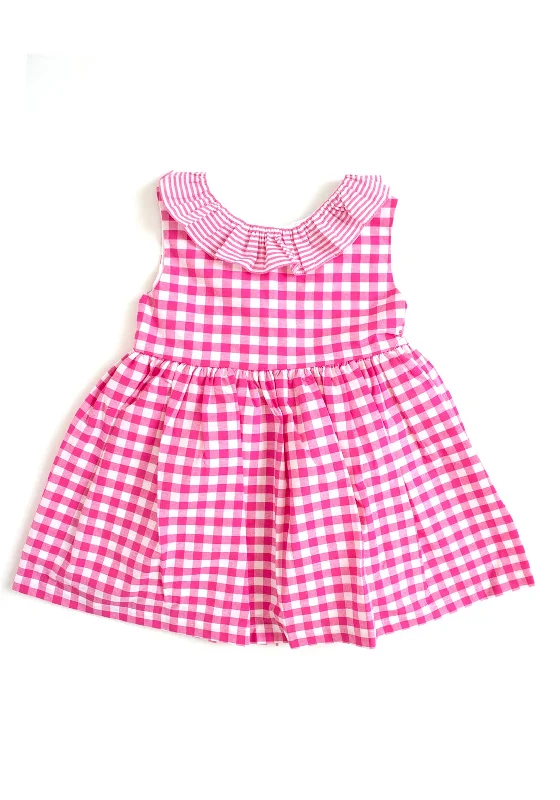 Sardon Baby Girl Gingham Frill Collar Sleeveless Dress, PinkRetro Dress