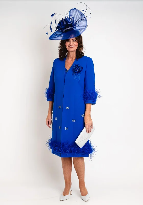 Ophelia Melita Boa Feather Trim Jacket & Dress Set, Iris BlueFit-and-Flare Dress