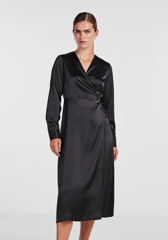 Y.A.S Pella Satin Wrap Midi Dress, BlackT-shirt Dress