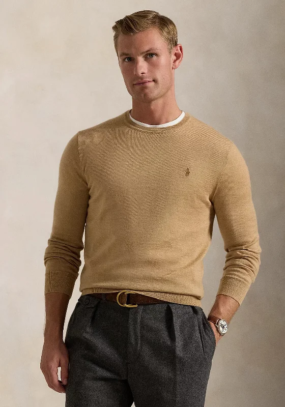 Ralph Lauren Light Knit Crew Neck Sweater, Camel MelangeFestival Knit Tops