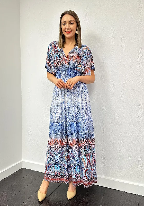 Serafina Collection One Size Paisley Maxi Dress, BluePolka-dot Dress