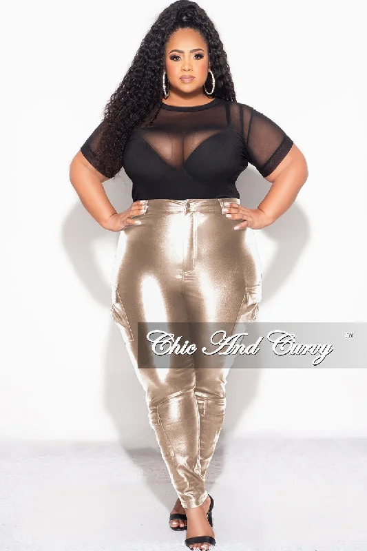 Large women's velvet topsFinal Sale Plus Size Slim Cargo Pants in Metallic Gold