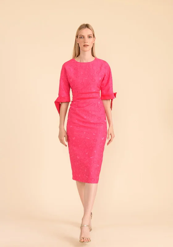 Caroline Kilkenny Aria Jacquard Ribbon Sleeve Midi Dress, FuchsiaBoho Dress