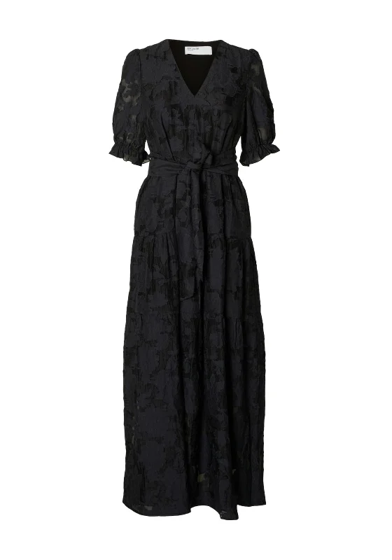 Selected Femme Cathi-Sadie Floral Embossed Maxi Dress, Dark SapphireCocktail Dress