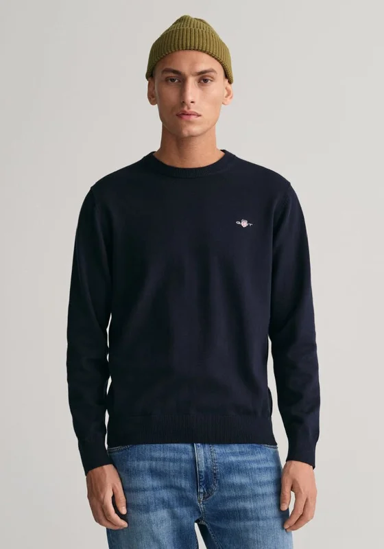 Gant Classic Cotton Crew Neck Sweater, Evening BlueAngora Knit Tops