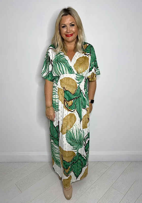 Serafina Collection One Size Tropical Print Maxi Dress, Green & WhiteShirt Dress