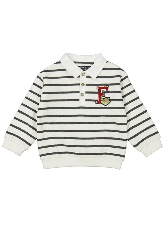 Mayoral Baby Boy Stripe Long Sleeve Polo Sweater, CreamCasual Knit Tops