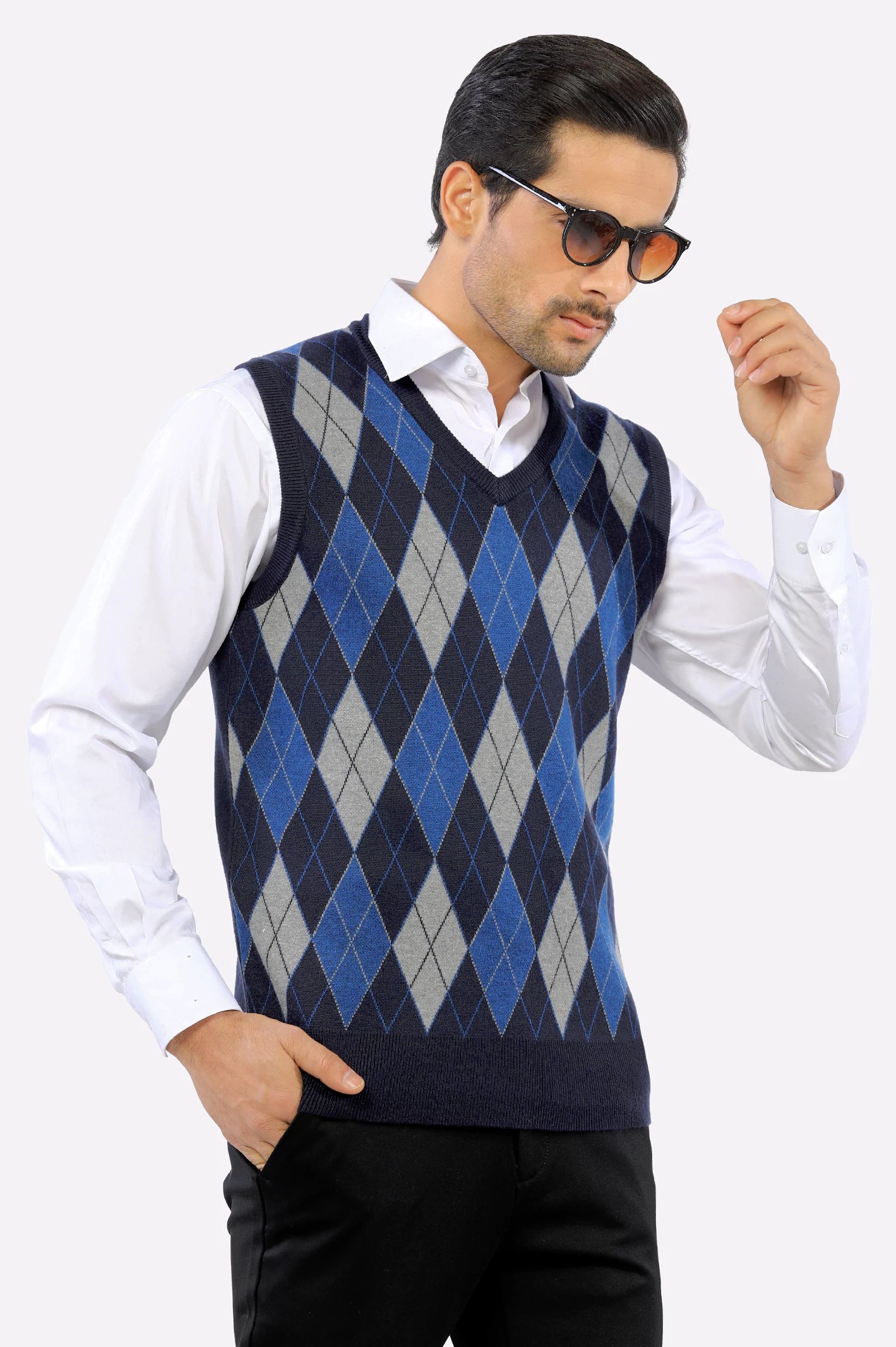 Navy Blue Gents SweaterScoop Neck Knit Tops